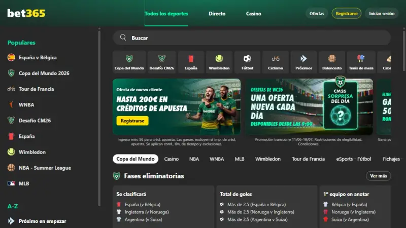 Captura de la web de Bet365