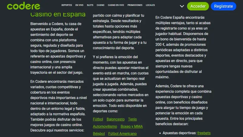 Captura de la web de Codere